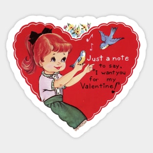 Vintage Little Redhead Girl Valentine Sticker